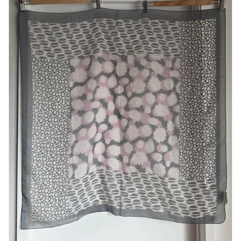 Tie Rack London Women Square Scarf Grey Pink White Abstract Wrap Shawl